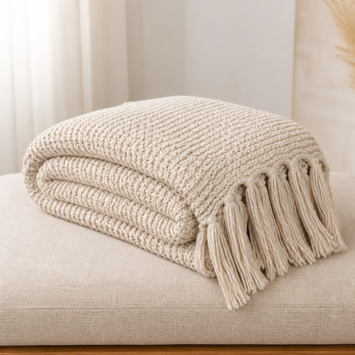 Oatmeal Chunky Knit Throw
